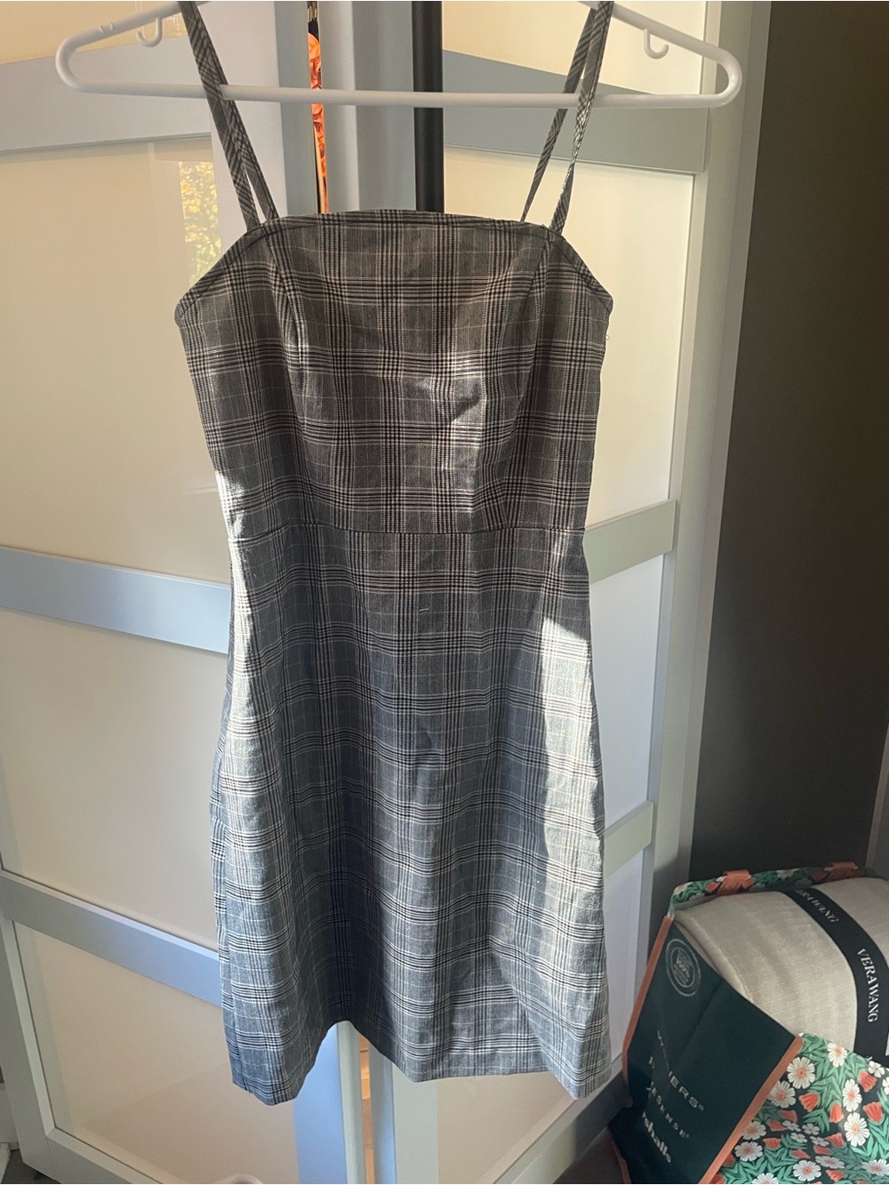 twik Gray Plaid Mini Dress with Spaghetti Straps